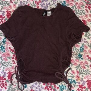 Divided Dark Brown Ribbed Short Sleeve Top